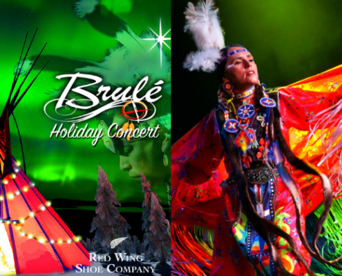 Brulé Holiday Show - Dec 17 light up tee-pee and native american person dancing in traditional dress.