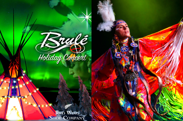 Brulé Holiday Show - Dec 17 light up tee-pee and native american person dancing in traditional dress.