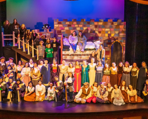 RWHS Musical - Jan 21-24 group of high school students on a set on stage at a theater