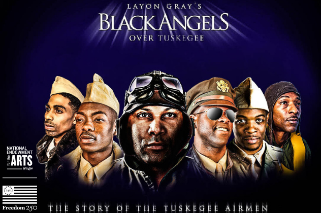 Black Angels of Tuskegee - Feb 25 layon gray's Black angels over tuskegee. six black men with airmen uniforms on. the story of the tuskegee airmen