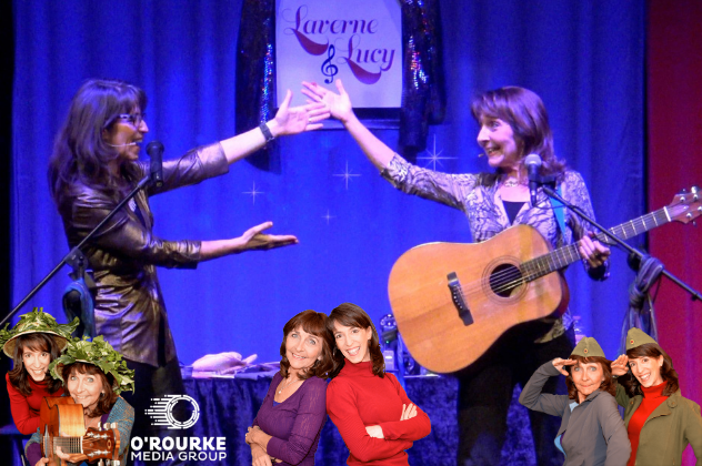 Laverne and Lucy - Mar 10 multiple pics of the same two women with different outfits on and with guitar